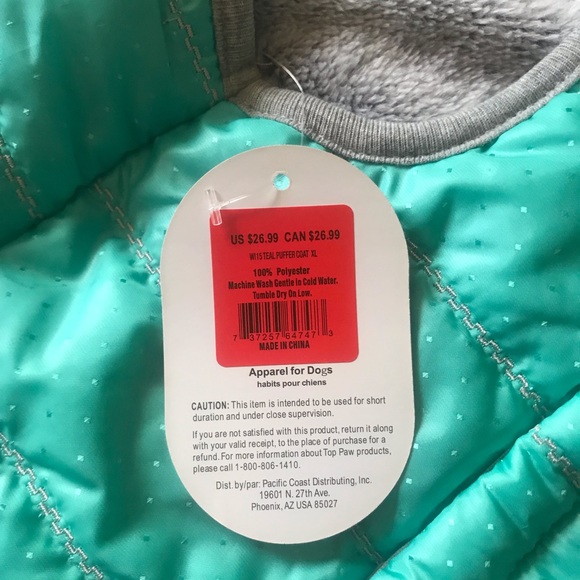 Top Paw Jackets & Coats Terquoise Green Dog Coat Size Xl Poshmark